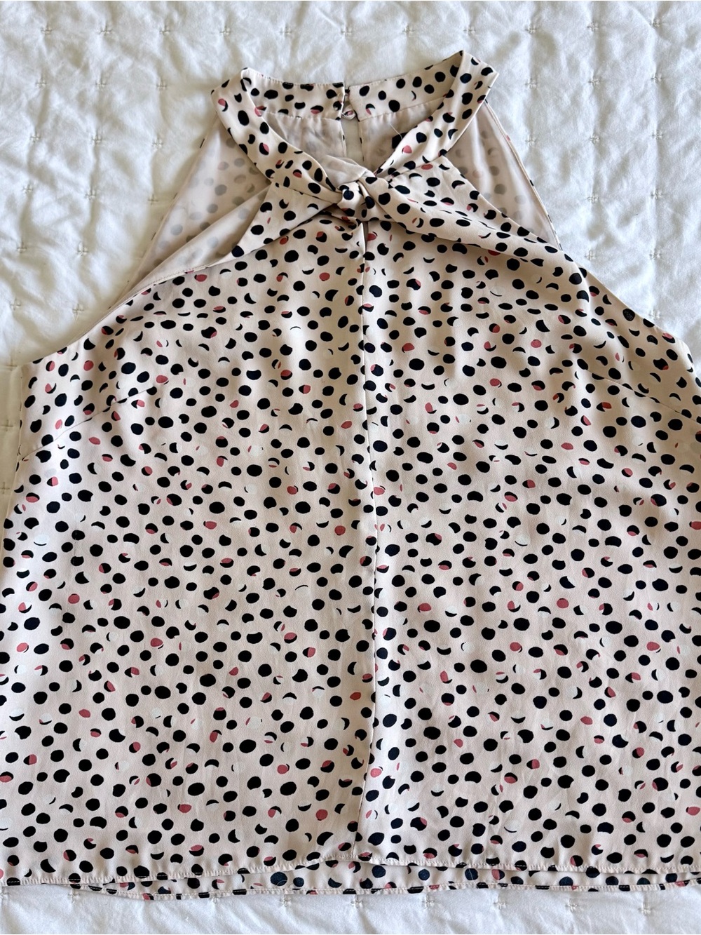 Ann Taylor Cream Polka Dot Halter Neck Tank